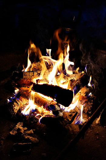 Bonfire, Coals, Dark, Flame, Logs HD phone wallpaper