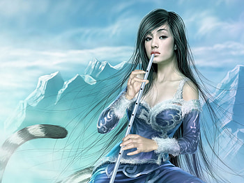 Mountain Tune, girl, fantasy, asian, mountain HD wallpaper