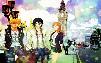Enjoy in England, ulquiorra, orihime inoue, color, car, london, ichigo kurosaki, england, bleach, light, street, enjoy HD wallpaper