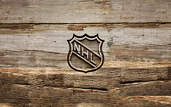 NHL wooden logo, , wooden backgrounds, National Hockey League, NHL logo, creative, wood carving, NHL HD wallpaper