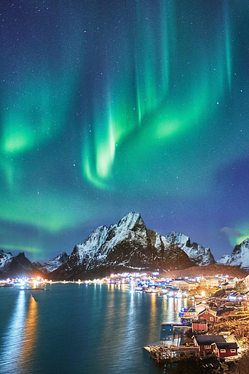 Nature, Mountains, Lights, Vertex, Top, Lake, Northern Lights, Aurora Borealis HD phone wallpaper
