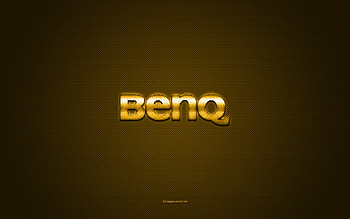Benq logo, yellow shiny logo, Benq metal emblem, yellow carbon fiber texture, Benq, brands, creative art, Benq emblem HD wallpaper