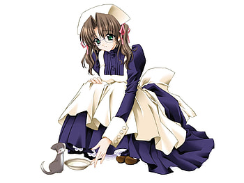 Anime, Cat, Girl, Care, Brunette, Kindness HD wallpaper