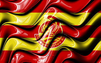 Moadon Sport Asod flag, , red and yellow 3D waves, Ligat ha Al, Israeli football club, Moadon Sport Asod, football, Moadon Sport Asod logo, soccer, Moadon Sport Asod FC, Israel HD wallpaper