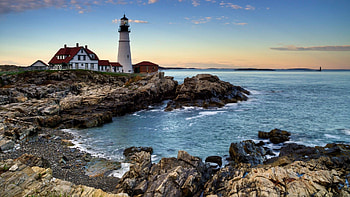 Maine travels, Portland head lighthouse, Sunset cape elizabeth, American road trip HD wallpaper