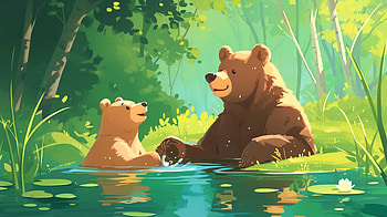 Brown Bear and Cub, brown bear, cub HD wallpaper