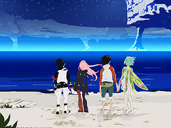 Passionate Youth, anemone, wings, dominic, long hair, boys, eureka 7, pink, anime, mecha, renton, green, short hair, girls, eureka HD wallpaper