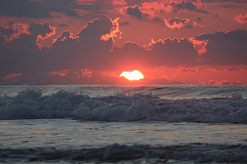 Nature, Sunset, Sea, Sun, Clouds, Waves, Horizon HD wallpaper
