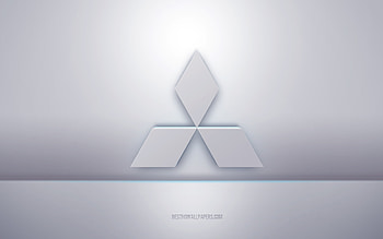 Mitsubishi 3d white logo, gray background, Mitsubishi logo, creative 3d art, Mitsubishi, 3d emblem HD wallpaper
