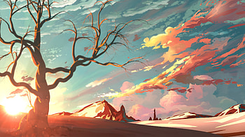 digital, artistic, landscape, sunset, cloud HD wallpaper