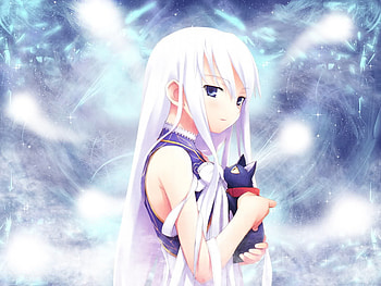 Anime Girl, blue, white, kitty, glow, girl, cat, neko, anime, souls, hair HD wallpaper