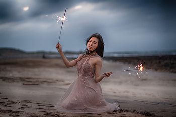 Asian, Woman, Fireworks HD wallpaper