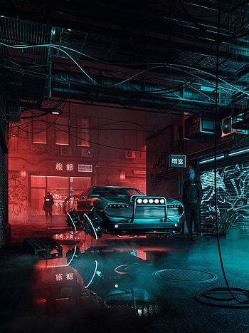 Art, Silhouettes, Car, Cyberpunk, Machine, Future HD phone wallpaper