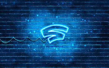 Stadia blue logo, , blue brickwall, Stadia logo, brands, Stadia neon logo, Stadia HD wallpaper