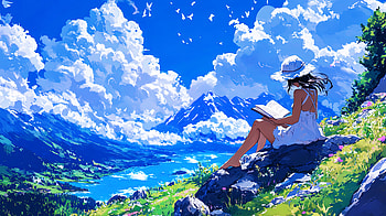 Reading on the lake HD wallpaper