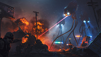 War of the Worlds, Laser lights, Digital art, Action-packed HD wallpaper
