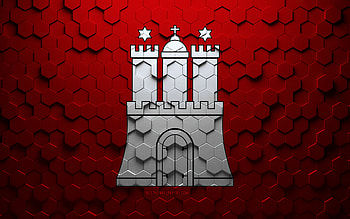 Flag of Hamburg, honeycomb art, Hamburg hexagons flag, Hamburg, 3d hexagons art, Hamburg flag HD wallpaper