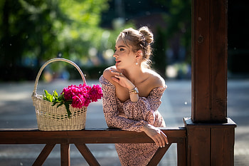ღ, Flowers, Woman, Basket, Necklace HD wallpaper