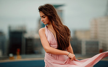 Girl Pink Dress Looking Side , pink-dress, girls, model HD wallpaper