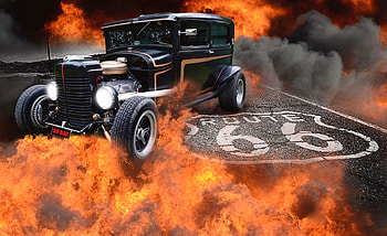 Smokin' Hot on Route 66, smoke, graph, route 66, hot rod, fire HD wallpaper