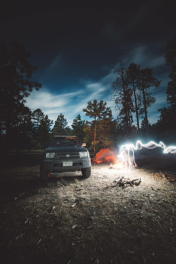 Night, Toyota, Miscellanea, Miscellaneous, Car, zelight, Camping, Campsite HD phone wallpaper
