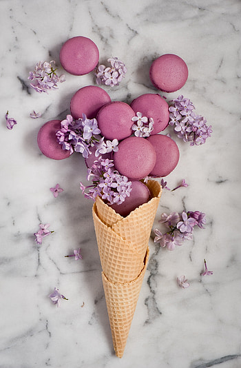 Flowers, macaron, waffle cone HD phone wallpaper
