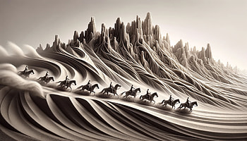Mystical Horseback Ride in Surreal Landscape, horseback riding, landscape, horse, mountain, Abstract HD wallpaper