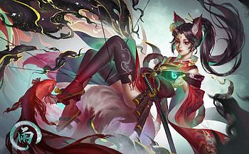 Kitsune, fantasy, hang yu, ahri, girl, fox HD wallpaper