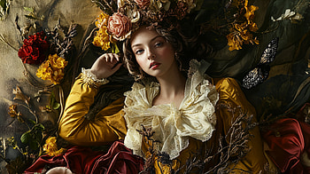 Baroque Elegance: A Stunning Ultra, woman, baroque, portrait, flower, vintage HD wallpaper
