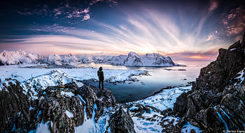 Standing At Lofoten Norway 10k, norway, mountains, graphy, snow, clouds HD wallpaper