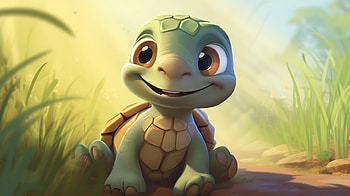 A Cute And Happy Baby Turtle, Animal, turtle, cartoon, cute, nature HD wallpaper