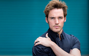 Sam Claflin, English actor, Portrait, Blue shirt HD wallpaper