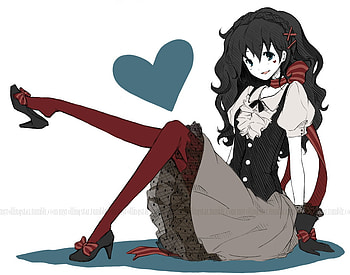 gothic lolita, blue eyes, love, blush, black hair, long hair, dress HD wallpaper