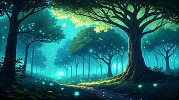**Bioluminescent Forest: A Escape into Enchantment**, bioluminescent forest, forest, tree, magical, night HD wallpaper