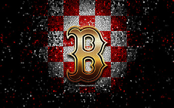 Boston Red Sox emblem, glitter logo, MLB, red white checkered background, american baseball team, Major League Baseball, mosaic art, baseball, Boston Red Sox HD wallpaper
