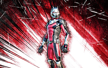 Ant-Man, grunge art, Fortnite Battle Royale, Fortnite characters, red abstract rays, Ant-Man Skin, Fortnite HD wallpaper