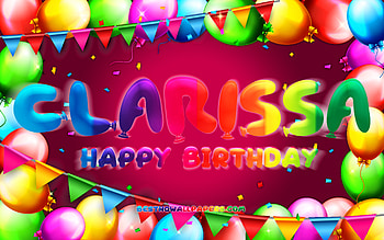 Happy Birtay Clarissa, , colorful balloon frame, Clarissa name, purple background, Clarissa Happy Birtay, Clarissa Birtay, popular american female names, Birtay concept, Clarissa HD wallpaper