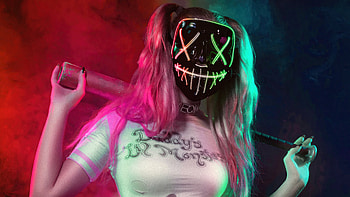 Harley Quinn Cosplay Mask Girl , harley-quinn, mask, artist, artwork, digital-art HD wallpaper