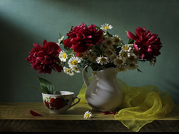 ღ, Cup, Flowers, Bouquet, Vase HD wallpaper