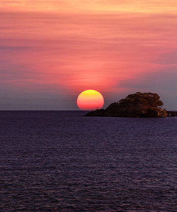 Nature, Sunset, Sea, Sun, Rock, Horizon HD phone wallpaper