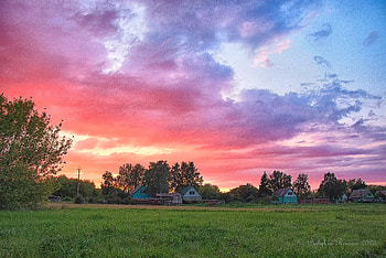 Crimson Sunset Over River Village — Nature, nature, river HD wallpaper