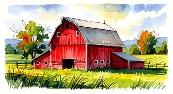 Sunlit Red Barn — Countryside, Farm HD wallpaper