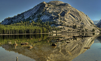 Landscape, Nature, Trees, Stones, Mountains, Lake HD wallpaper