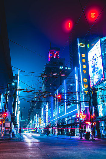 Cities, Building, Road, Night City, Neon HD phone wallpaper