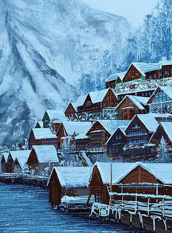 Winter, Houses, Art, Snow, Village HD phone wallpaper