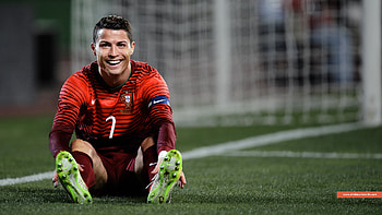 Cristiano Ronaldo smiling in Portugal jersey HD wallpaper