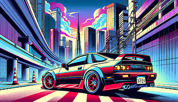 Retro Futuristic Cityscape Car, vehicle, JDM, car, cityscape, retro HD wallpaper