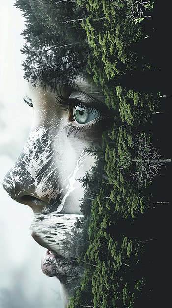 Forest Gaze Fusion, nature, forest, mountain, eye HD phone wallpaper
