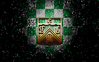 Club Ferro Carril Oeste, glitter logo, Primera Nacional, green white checkered background, soccer, argentinian football club, Ferro Carril Oeste logo, mosaic art, football, Ferro Carril Oeste FC HD wallpaper