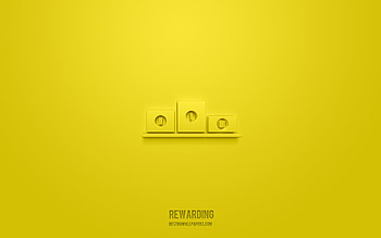Rewarding 3d icon, yellow background, 3d symbols, Rewarding, sport icons, 3d icons, Rewarding sign, sport 3d icons HD wallpaper